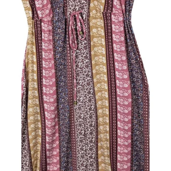 Cactus + Pearl Women size L Mix Stripe Knit Maxi Dress Slits Cottagecore Hippie - Picture 3 of 13